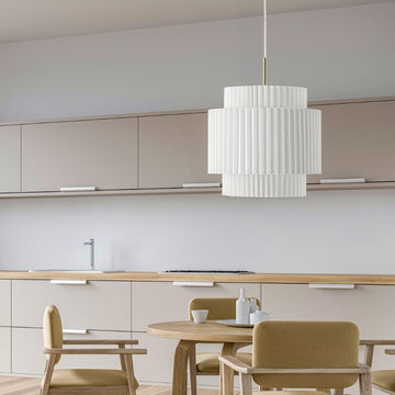 Boden 14.5" 1-Light Vintage Mid-Century Iron LED Pendant with Pleated Shade - JONATHAN Y